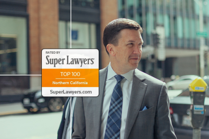 Craig Peters standing outside, Super Lawyers top 100 badge overlaid
